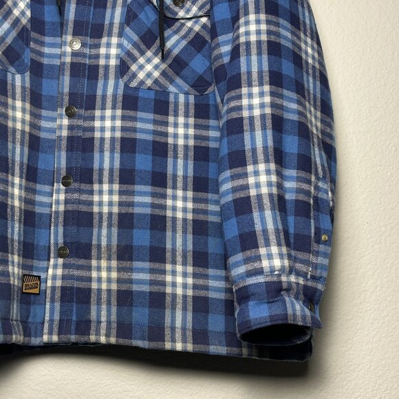 Brazos Work Force Jacket Hooded Button Up Men XL Blue Plaid Puff Insulated Heavy - Picture 11 of 14